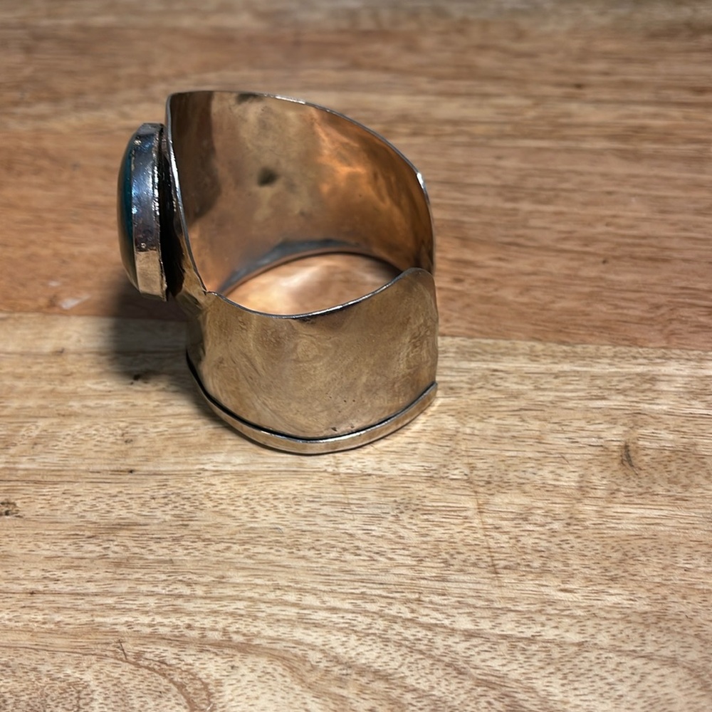 Rustic Silver Cuff Bangle Natural Gemstone Oval B… - image 5